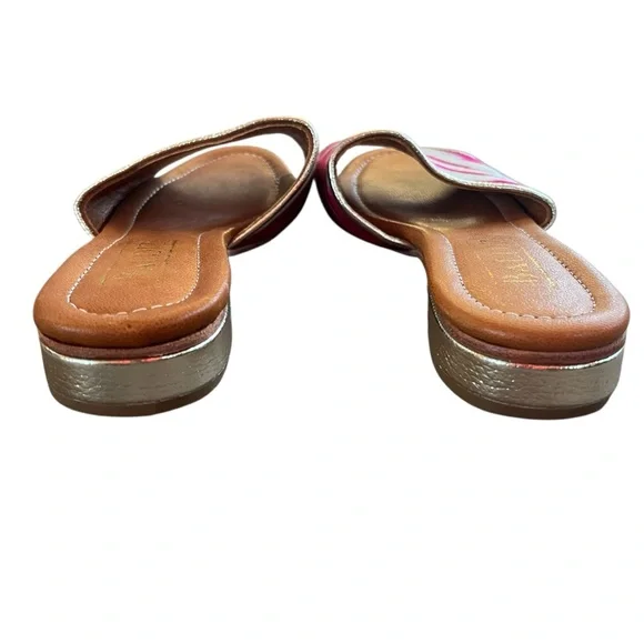 Baldiz Boho Magenta & Metallic Gold Ikat Silk Slide Sandals Size 37 (7 US) EUC - Picture 6 of 8